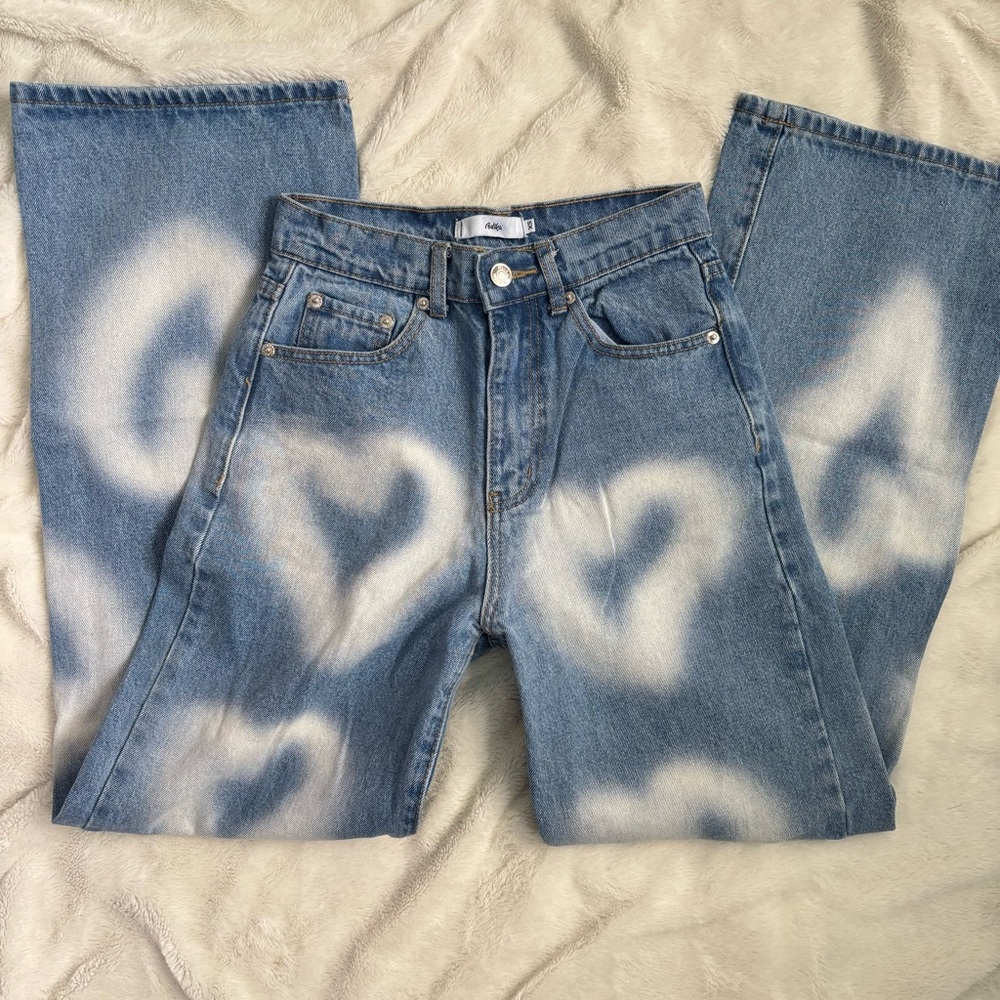 Adika Blue Heart Patterned Wide Leg Jeans XS